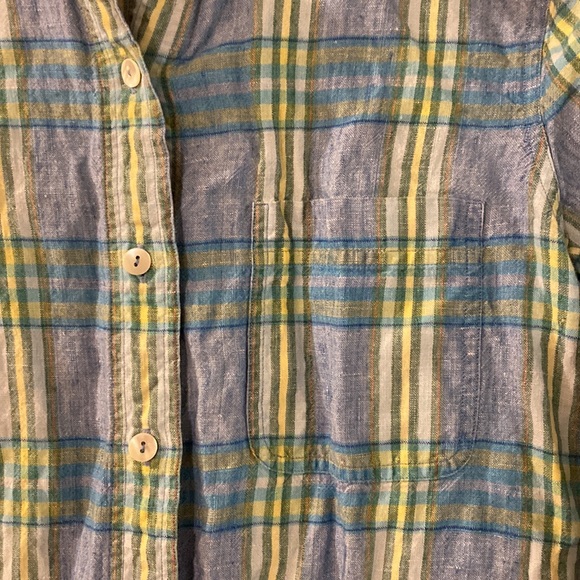 Saks Fifth Avenue Real Clothes Plaid Linen Button Down Shirt Blue Green Small - Picture 4 of 9